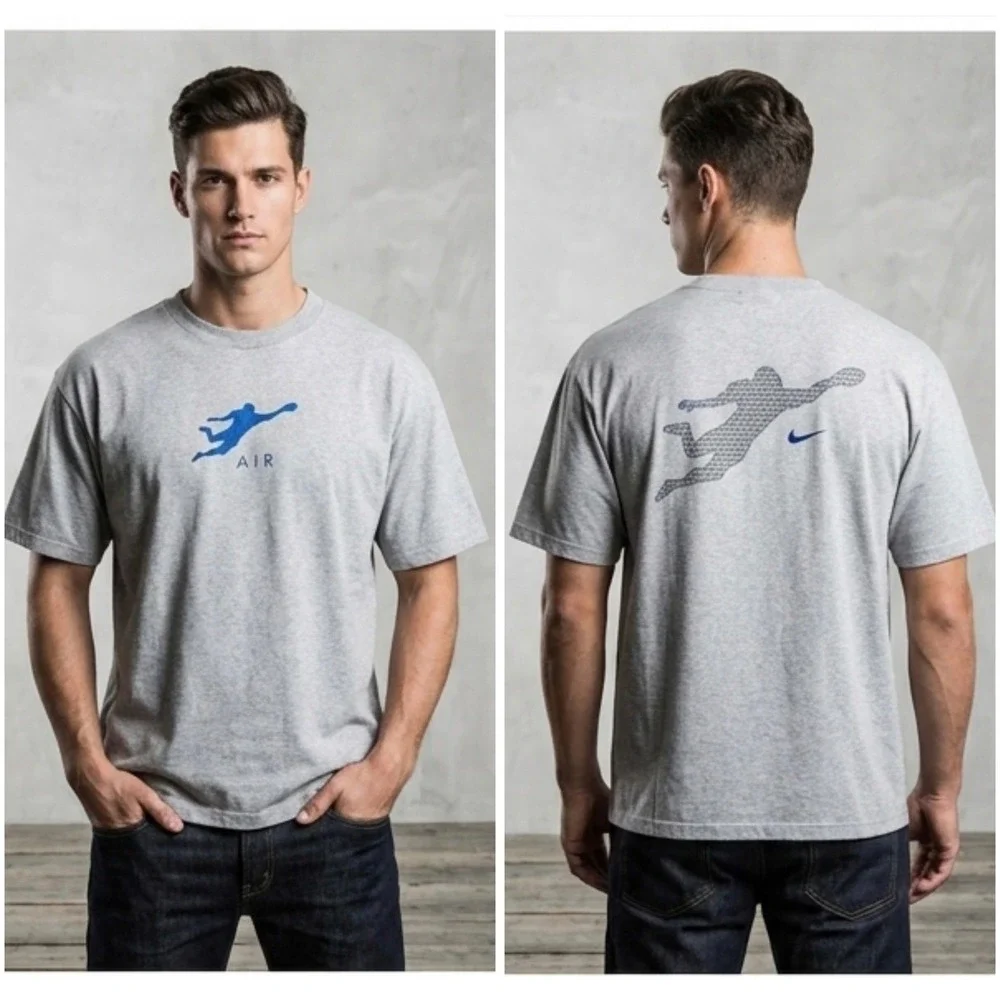 Vintage‎ Nike Team T-Shirt Men's XL Gray Football Diving Graphic Air Logo Y2K
